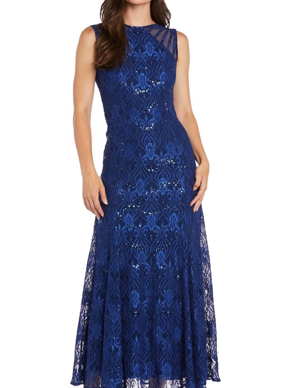 R & M Richards Navy Blue Lace Maxi Evening Gown size 10